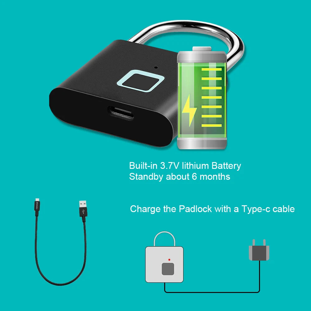Smart Fingerprint Padlock Waterproof Keyless Security Lock