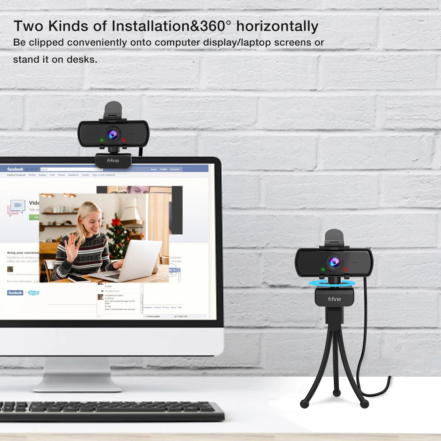 FIFINE 1440p HD Webcam with Microphone & Tripod - Live Streaming & Video Calls