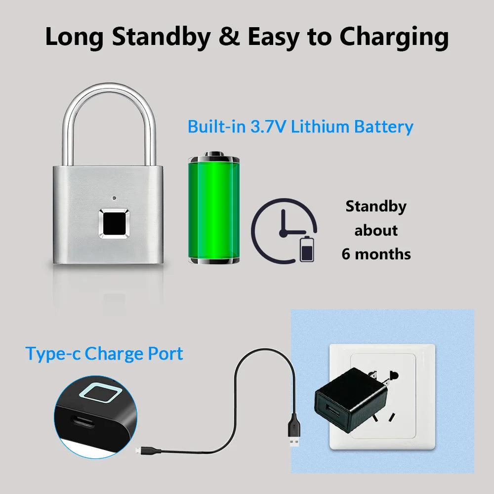 Smart Fingerprint Padlock Waterproof Keyless Security Lock