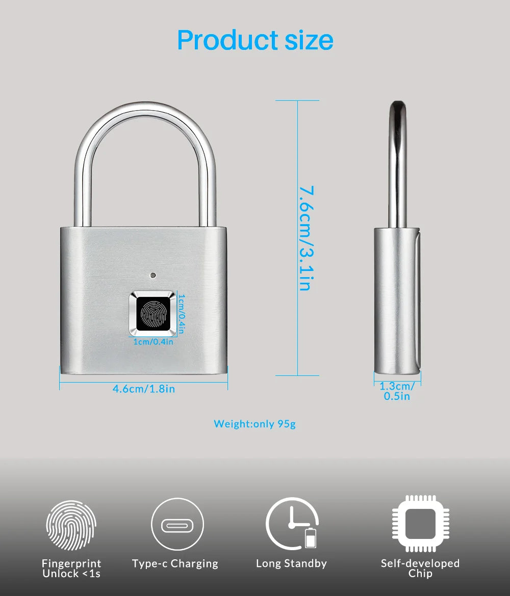 Smart Fingerprint Padlock Waterproof Keyless Security Lock